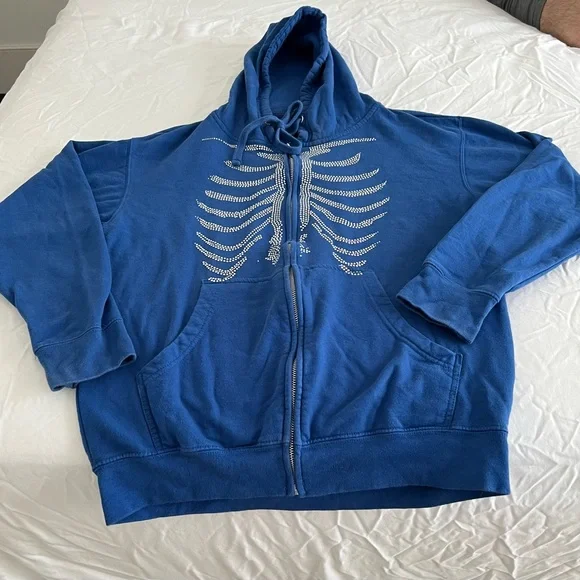 Bones Rhinestone Hoodie - Royal Blue - Picture 4 of 8